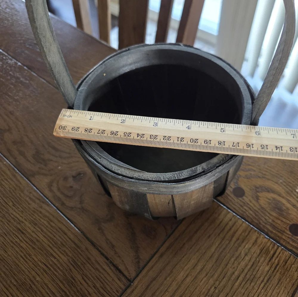 Dark Stained Wooden Slat Basket   Great For Fall